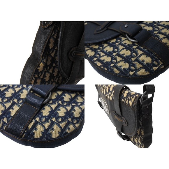 Christian Dior Trotter Messenger Bag Leather Beige Navy - Picture 8 of 10